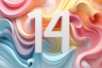 Colorful and playful number fourteen. Symbol 14. Invitation for a fourteenth birthday party or business anniversary.