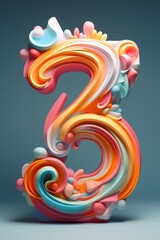 Colorful number three. Symbol 3. Invitation for a third birthday party, business anniversary, or any event celebrating a third milestone. Vertical picture.