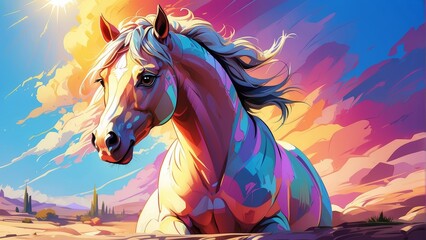 Fototapeta na wymiar Colorful pony, illustration for children