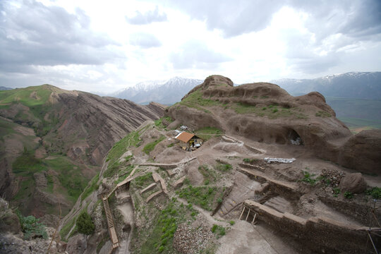 Iran Ruins of the Assassin fortress Alamut on a cloudy spring day.