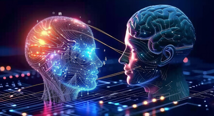 AI and Human Mind Interface.
A conceptual portrayal of an artificial intelligence interface connecting with a human brain.