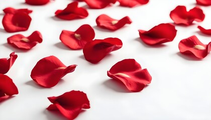 Close-up of red rose petals on white background 