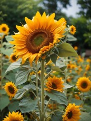 sunflower in garden at natural background Generative Ai