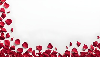 Valentine's day background, red rose petals frame, white empty space for use