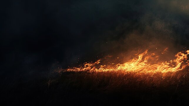 a blazing fire against a dark black background, evoking a primal sense of comfort and intrigue amidst the shadows.