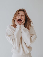 Shocked Young Woman with Wide Eyes and Open Mouth