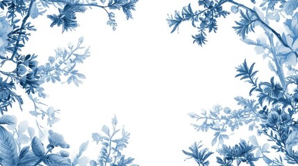 a watercolour chinoiserie frame with delicate blue outlines, exuding vintage charm and sophistication, presented in high resolution and isolated on a pristine white background. SEAMLESS PATTERN.