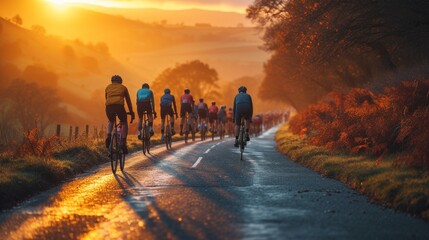 Fototapeta premium Group of People Riding Bikes Down Road