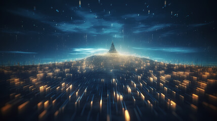 Futuristic technology background of digital glowing waves and network system