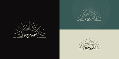 Hipster Pizza Slice for Vintage Rustic Retro Vintage Pizzeria Restaurant Bar Bistro presented with multiple background colors. The logo is suitable for fast food and restaurant logo design inspiration