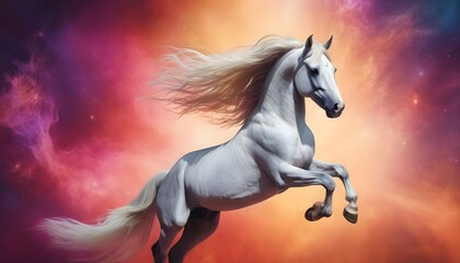 horse with long hair in colorful space 