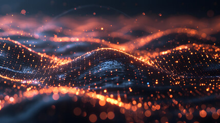 Image of a digital wave with glowing particles representing a network or data flow