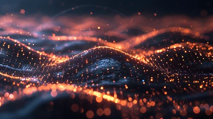 Türaufkleber Image of a digital wave with glowing particles representing a network or data flow © Dominik