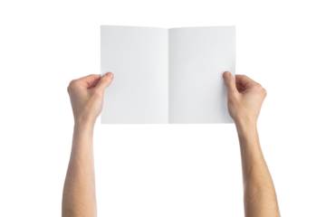Hands holding blank brochure
