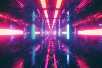 Futuristic Holographic Background In Synthwave, Vaporwave, And Retrowave Styles With Perfect Symmetry And Copy Space