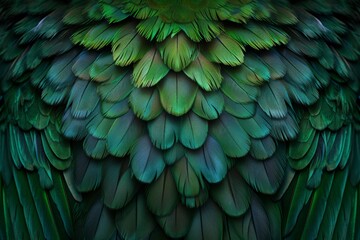 Captivating Natural Green Feathers Background Enhanced With Digitally Rendered Bird Plumage: Exquisite Symmetry, Perfectly Centered With Ample Copy Space