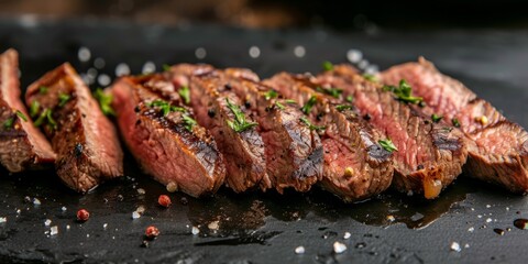 Mouthwatering Ribeye Steak Slices Filmed In High Definition, Tempting Indulgence With Every Bite Perfectly Aligned Photograph, Focused, Room For Text