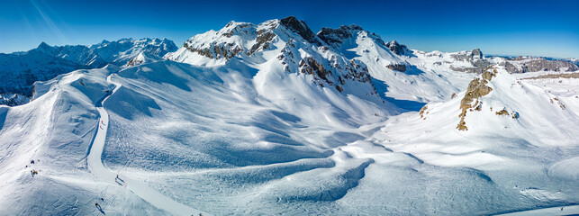 Ski slopes and mountains, Melchsee-Frutt mountain resort village, Switzerland - 726716942