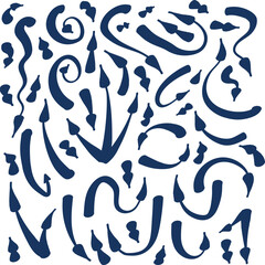 Set of dark blue grunge hand-drawn arrows