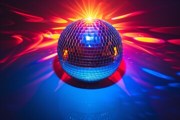 Vibrant Disco Ball Illuminated Under Neon Lights, Setting Retro Dance Vibe