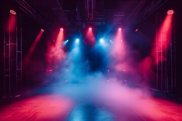 Vibrant Stage Club With Dynamic Lighting, Creating Smoky Atmosphere Backdrop