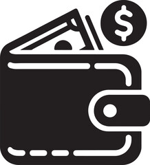 Modern Wallet Icon with Cash and Coin