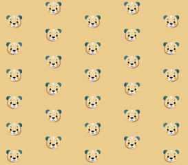 Seamless Pattern of Cartoon puppy  Face Design on brown Background vector illustration, perfect for children's clothing, fabrics, textiles, wallpaper and accessories. Pastel concept. Cute cartoon. EPS