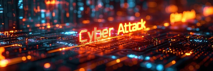 Cyber Attack Concept on Circuit Board - obrazy, fototapety, plakaty