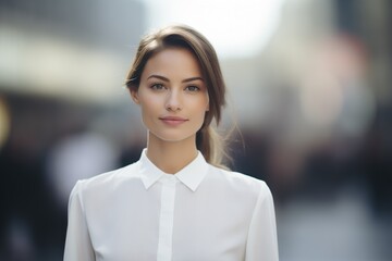 Confidence and beauty: Street portrait of a woman in business suite