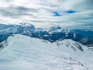 Panorama of winter skiing in Hasliberg Meiringen, Bernese Oberland, Switzerland