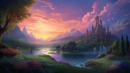 sunset,fantasy landscape, generative AI