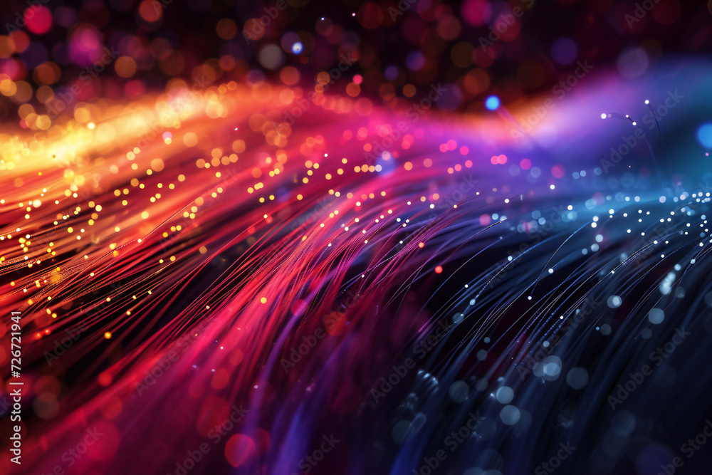 Wall mural colorful optic fiber electrical cables wires neon waves lines abstract 3d ai design background patte
