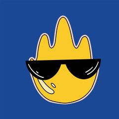 Cute fire in sunglasses. A funny expression of emotion.