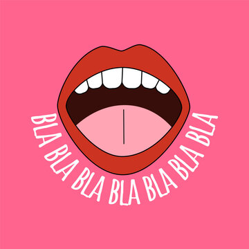 A banner with a mouth and gossip and blah blah talk. Vector illustration