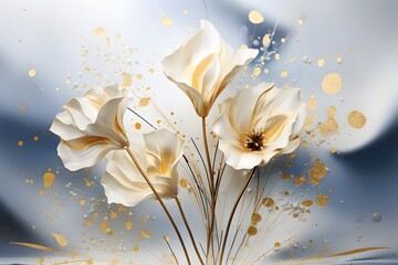 White freesia flowers on abstract background. Invitation or greeting card background.