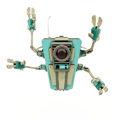 four arms bot helper is talking and explaining