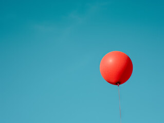 One bright balloon on a string, clear sky.
