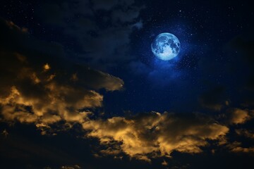 Naklejka na ściany i meble Majestic Night Sky with Luminous Full Moon