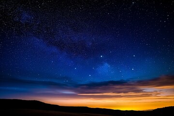 Fototapeta na wymiar Starry Night Sky Gradient Over Silhouetted Landscape