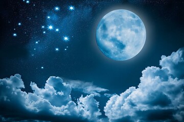 Fototapeta na wymiar Starry Night Sky with Full Moon