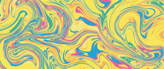 Vector flat illustration. Abstract horizontal background with colorful waves. Fashionable retro style in pastel colors. Ideal for textile design, screensavers, covers, cards, invitations and posters.