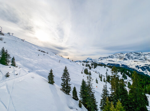 The Aravis range in the winter. Torraz, La Giettaz, France.