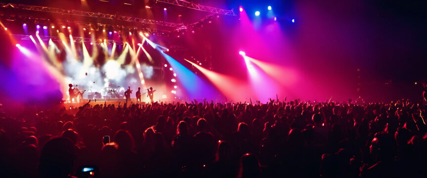 Nighttime dance party with a lively crowd, vibrant lights, and energetic music at a dynamic concert, Nighttime dance party with a lively crowd, vibrant lights, and energetic music at a dynamic concert