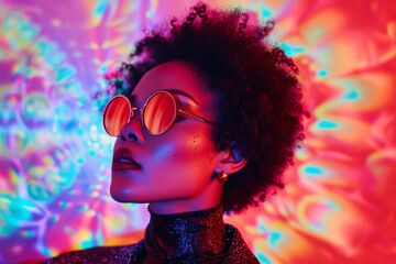 Fashion-forward woman with vibrant neon lighting Generative AI image