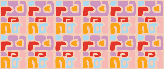 Vector flat illustration. Abstract horizontal background with colorful waves. Fashionable retro style in pastel colors. Ideal for textile design, screensavers, covers, cards, invitations and posters.