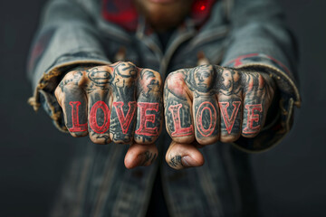 Love Tattoo on Hands. Generative AI.