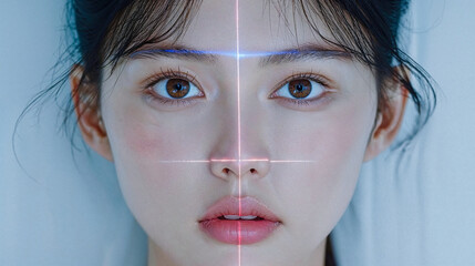 Facial symmetry analysis concept with futuristic overlay