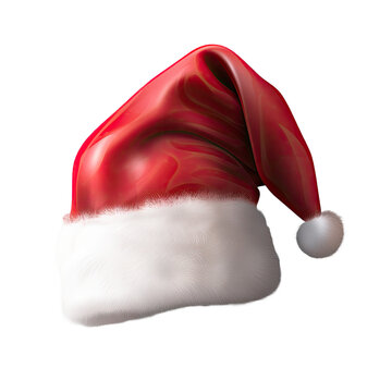 Santa Claus hat, Christmas red cap isolated on white or transparent background