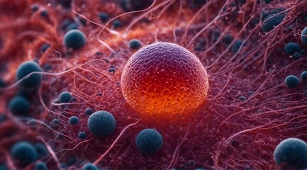 Microscopic close-up of cell inflammation. Generative AI.
