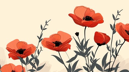 Seamless pattern with red poppies. illustration. - Generative AI